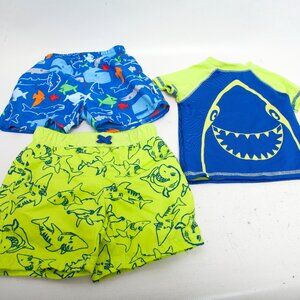 Baby Buns Shark Rash Guard Set 6 M & i Play Fish Swim Trunks UPF 50+ Lot